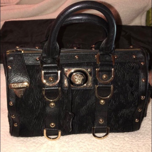 VERSACE Black & Gold Madonna Boston Handbag - Picture 6 of 8